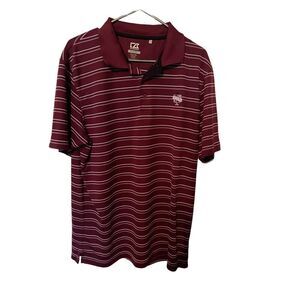 Cutter & Buck Mens Maroon White Stripe Moisture Wicking Golf Polo Size XL